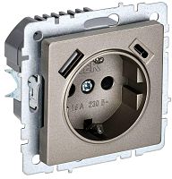 Розетка с заземлением +2xUSB тип A+C без рамки IEK Brite РЮш11-1-БрШ 1-м. шампань картинка